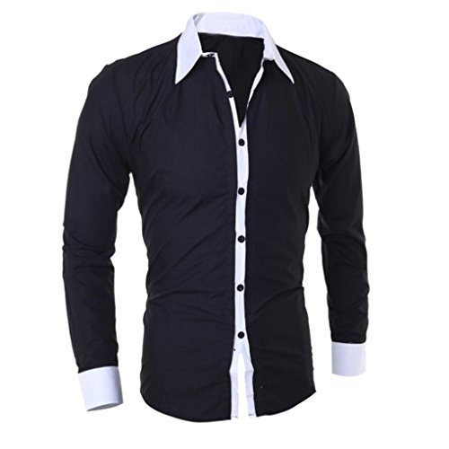 Gocheaper Fashion Personality Slim Fit Long Sleeve Shirts, Men's Casual Button Down Shirts Top Blouse (M, Black)