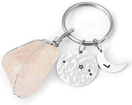 Custom Quartz Keychain Aries Keychain, Raw Stone Keychain Hammered Aries Key Chain, Personalized Letter Keychain