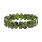 Natural Canadian Nephrite Gemstone Faceted 14mm Oval Beads Stretch Bracelet 7