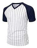 Xpril Men's Casual Cool Max Striped Short sleeve basebALL V-neck T-shirt