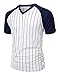 Xpril Men's Casual Cool Max Striped Short sleeve basebALL V-neck T-shirt