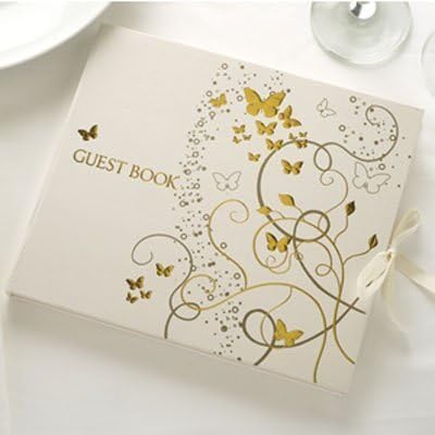 CSC Imports Guest Book in Ivory with Gold Butterfly Design by Wedding Day