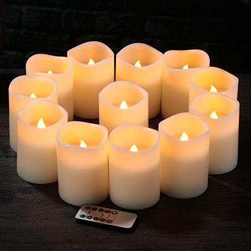 velas sin llama velas a pilas juego de 12  velas led de cera real de pilar con control remoto de 10 teclas y temporizador de ciclo de 24 horas