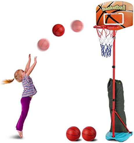AOKESI Basketball Hoop with 3 Balls for Toddler and Kids Set, Adjustable Height from 2.7 to 6.3 feet, Indoor Basketball Toys for Boys Girls Baby Outdoor Sports Play for Kids Aged 2 3 4 5