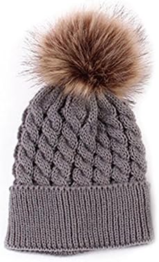Kids Baby Boy Girl Mom Knitted Hat Set Winter Furry ball Hats Soft Beanie Cap (Gray For Baby)