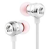 SoundPEATS Noise Cancelling Headphones In-Ear Stereo Earphones Comfort-Fit Earbuds with Mic (Tangle Free Flat Cable, Metal Housing, iPhone and Android Compatible)- M20 Silver