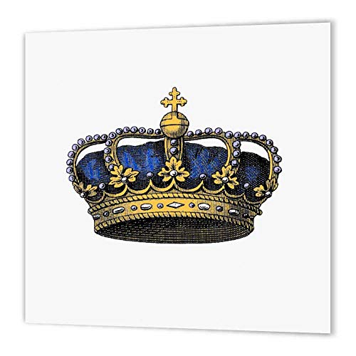 3dRose ht_151393_3 Navy Blue Crown Vintage Art Royal Royalty Gold Kings Or Princes Crown with Pearls & Cross Iron on Heat Transfer, 10 by 10