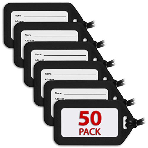 MIFFLIN Luggage Tags (Black, 50 PK), Bag Tag for Baggage, Suitcase Tags Bulk
