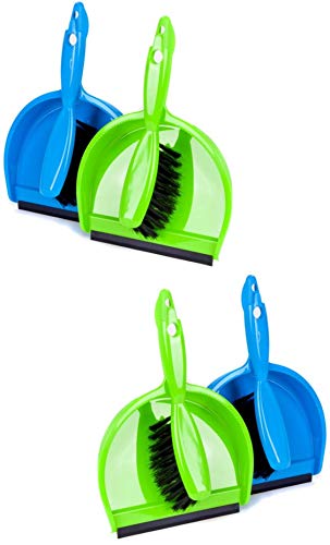 4er Pack 2-teiliges Kehrgarnitur-Set: 4X Schaufel mit Gummilippe + 4X Handfeger