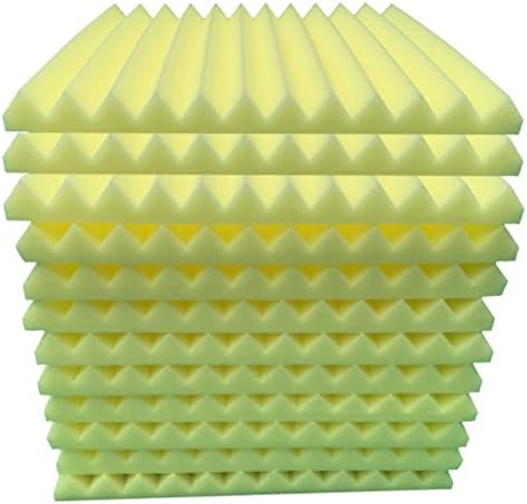 12Pcs Soundproofing Studio Foam Panels Big Size, Crylee Acoustic Foam Wedge Tiles Fireproof Sound Stop Absorption Sponge Studio KTV Soundproof Treatment Paint Pads Paper Wall Sticker (Yellow)