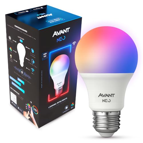 Kit 5 Lâmpadas AVANT NEO Smart LED 10W E27 Dimerizável RGB Compatível com Alexa e Google Home Controle voz Wifi Casa Inteligente Tuya