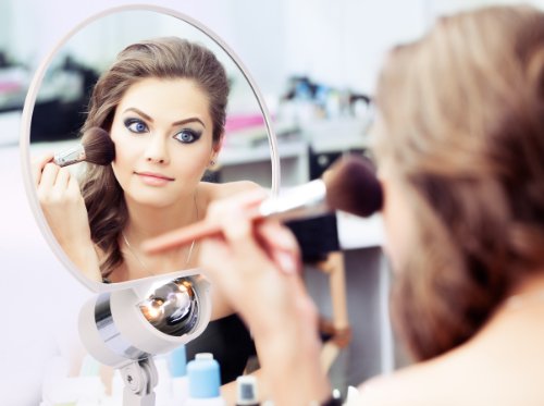 Floxite Magnifying Mirror Light with 3 lighting effects For Makeup/Lipstick application, Eyebrows Tweezing /Eye Liner/Shadow/Mascara, Contact lenses insertion, Oral Hygiene/Flossing- Tabletop and wall mountable, small Lightweight & folds for Travel, Distortion Free Glass DFP™ with bonus Jumble Travel Mirror