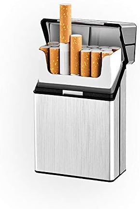 (Silver 2 Packs) King Size Aluminium for Whole Package Cigarettes 20pcs Anti-Collision Splash Proof and Scratch Resistant with Shiny Mirror Magnetic Flip Top