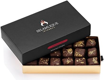 Selamlique Turkish Delight Covered With Belgian Chocolate - Gift Box of Mixed Chocolate Turkish Delight - Pomegranate Flavour and Covered With Belgian Chocolate - 190 Grams