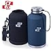 GA Beer Growler and Water Bottle 64 oz - Insulated Stainless Steel Vacuum Thermos Water Jug for Hot and Cold Beverages - Dark Blue with Black Neoprene Growler Carrier