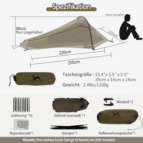 TOMOUNT Bivy Nylon Tent Ultralight 1 Person Waterproof Bivy Bag Small Pack Size Trekking Tent One-man Tent for Trekking, Camping, Outdoor, Climbing with Backpack
