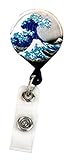 Buttonsmith® Hokusai Great Wave Deluxe Retractable Badge Reel With Alligator Clip and Extra-Long 36 inch Standard Duty Cord - Made in the USA, 1 Year Warranty