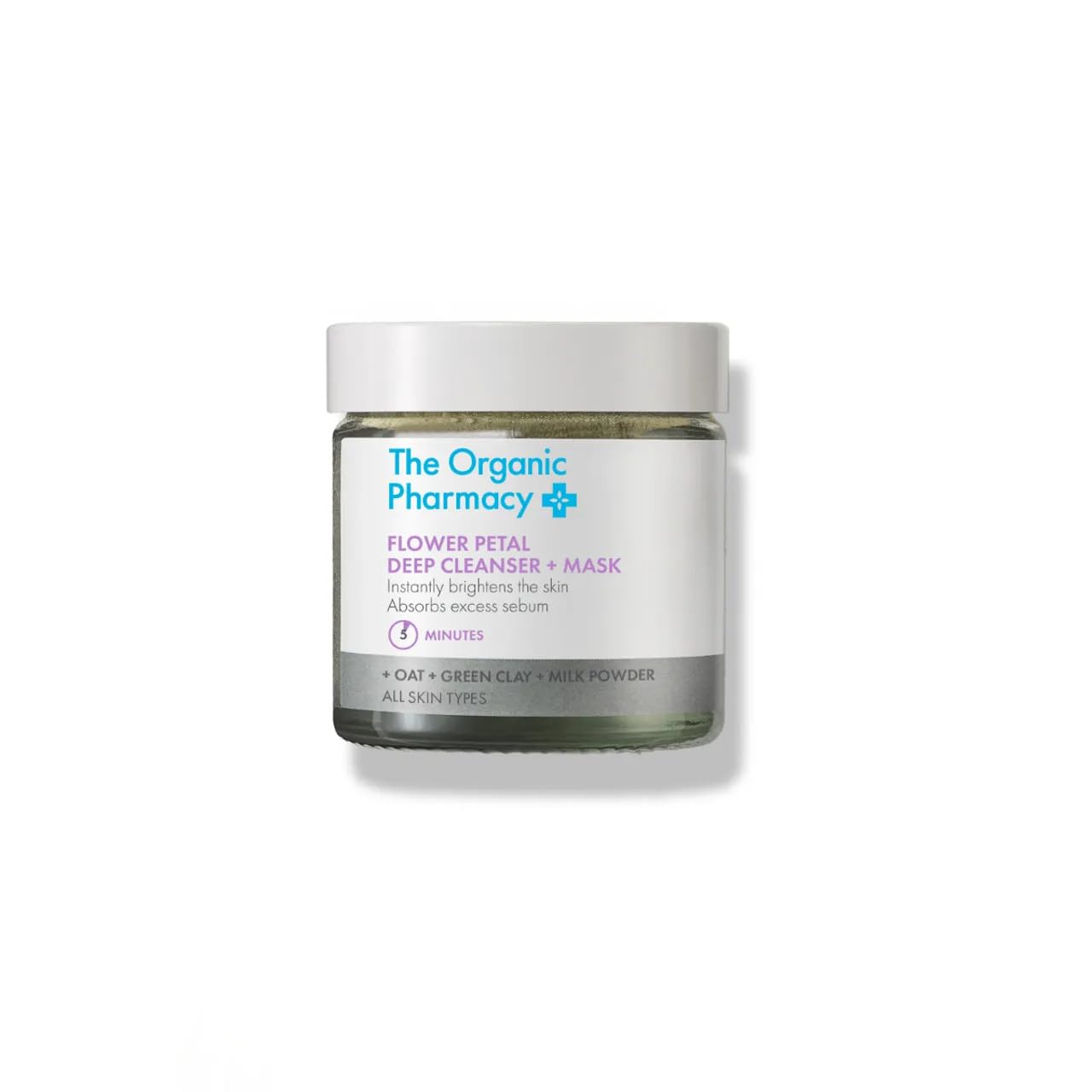 The Organic Pharmacy Flower Petal Deep Cleanser + Mask, 40g - Instant Glow Effect, With Oats, Green Clay, Milk Powder, All Skin Types, Organic 84%, Natural 96%