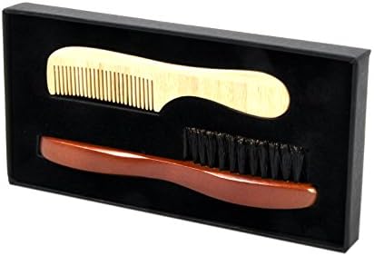 Beard Grooming - Pear Wood Comb and Bristle Brush Box Set Comb