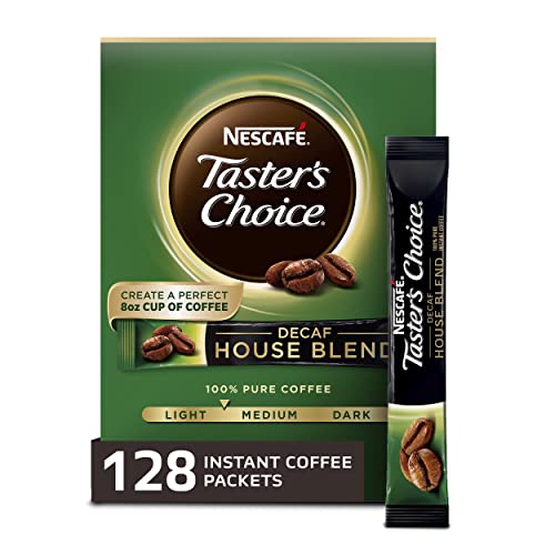 NESCAFE Taster's Choice, Decaf House Blend Light Medium Roast Instant Coffee, 8 boxes (128