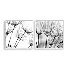 2 Piece Framed Canvas Home Artwork Decoration Transparent Flower Canvas Wall Art for Living Room, Bedroom - 16"x16"x2 Panels