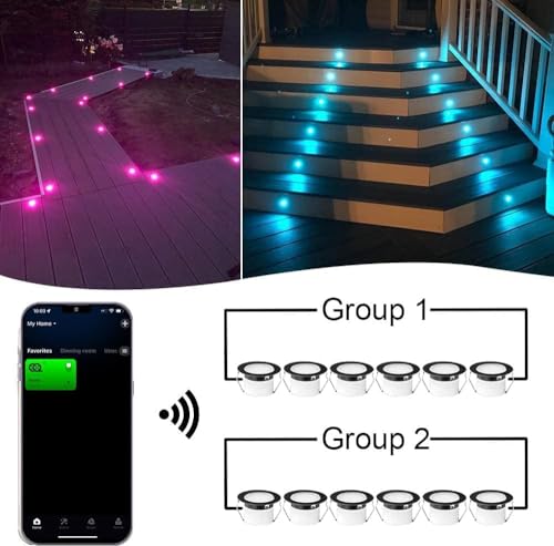 INDARUN WiFi Recessed Floor Lamp RGBW Waterproof IP67 Ø45 mm – Lighting for Patio, Patio, Path, Wall, Garden, Decoration, Indoor and Outdoor (Pack of 20)