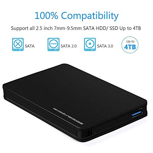 RSHTECH USB 3.0 to SATA Hard Drive Enclosure for 2.5 in 7mm and 9.5mm HDD SSD Aluminum Case [Support UASP and 4TB Drives](Black) - Thumbnail 2