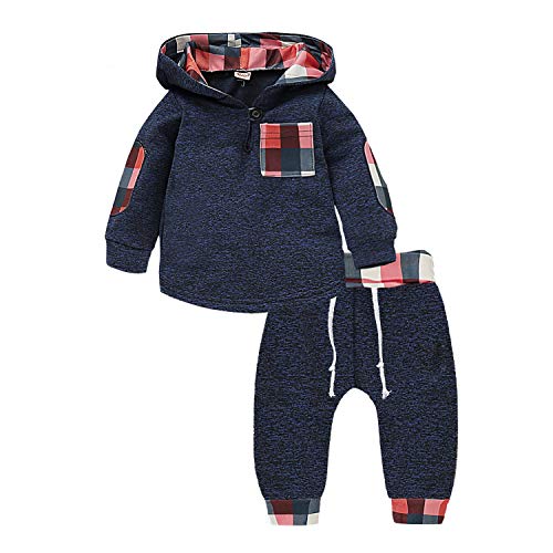 Kids Toddler Infant Baby Boys Girls Fall Outfit Plaid Pocket Hoodie Sweatshirt Jackets Shirt+Pants Winter Clothes Set