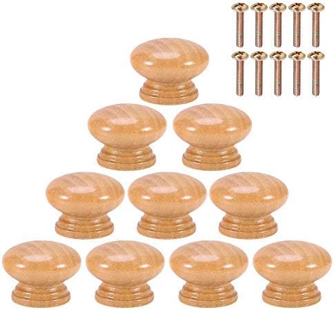 HEEPDD 10pcs Wooden Cabinet Knobs, Natural Wooden Round Furniture Pull Handle Kitchen Drawer Cupboard Knob with Screws for Chest of Drawer Kitchen Cupboard Wardrobe Furniture (33MM)