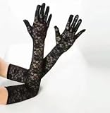 Schwarze Fingerlose Spitzenhandschuhe - Retro 80er Style, Einheitsgröße, Aus Polyester