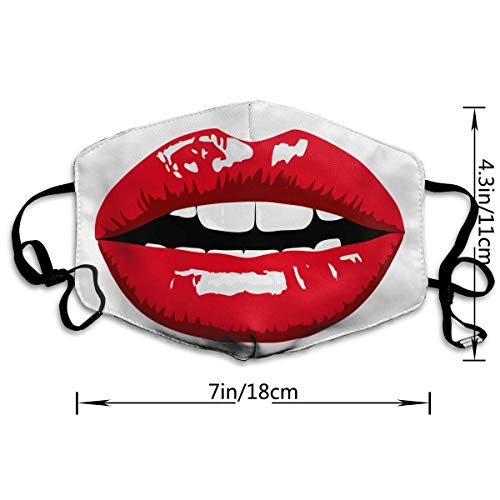 Fashion Outdoor Mouth Mask, Face Masks with Design, Red Lips Mouth Mask Unisex Anti-dust Cotton Face Mask for Men and Women