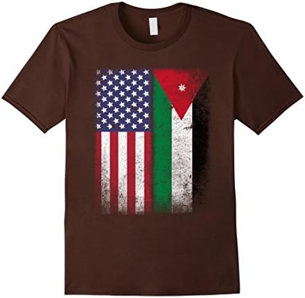 Mens American Jordanian Flag T-shirt Jordan Heritage Arabic Tee Large Brown
