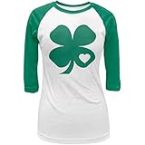 St. Patricks Day Shamrock Heart White Juniors 3/4 Raglan T-Shirt