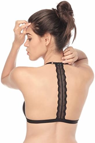Tripetals Women's Wireless Adjustable Front Closure Unpadded Lace T Back Racerback Bra, Black, Small