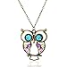JEWELRIESHOP Vintage Retro Colorful Crystal Owl Pendant Long Chain Necklace with Antiqued Bronze Finish