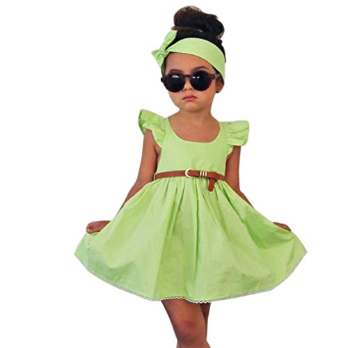 FEITONG 2017 Toddler Kid Baby Girl Outfit Clothes 3Pcs Bowknot Princess Dresses+Belt+Headband (4-5T, Green)