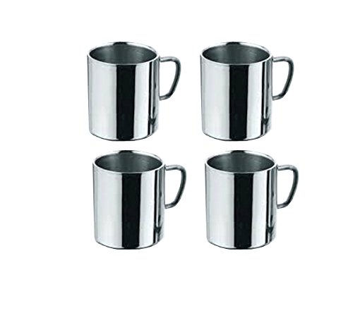 King International Stainless Steel Double Wall Coffee Mug, 225ml, Set of 4, Silver