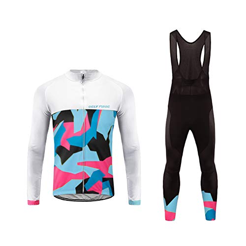 Uglyfrog Mens Cycling Jersey Long Sleeve Thermal Fleece Full Zipper Lightweight & Breathable Winter Warm Cold Wear Suit with Long Bib Tight Sets MTB Mountain Bike Running Spors and Outdoor Wear