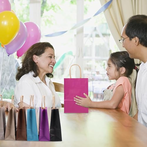 Koogel 24 Stück Papiertüten, Kraftpapiertüten mit Henkel Geschenktüten Morandi-Farbe für Einkaufen Hochzeiten Verpackungen Partys Geburtstag Weihnachten Bunt
