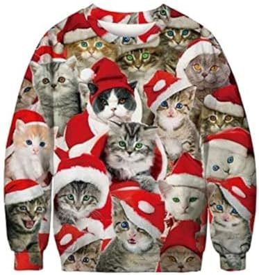 Unisex Men Women CHRISTMAS SWEATER Cat Printed Vacation Santa Elf