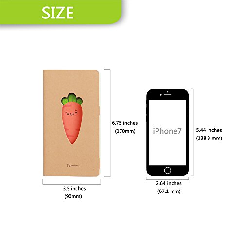 Cartoon Carrot Pocket Notebook with Carrot Shaped Gel Pen - 90 millimeters by 170 millimeters - 4 Pack with One Pen - 28 Sheets - 56 Pages - Perfect for Travel