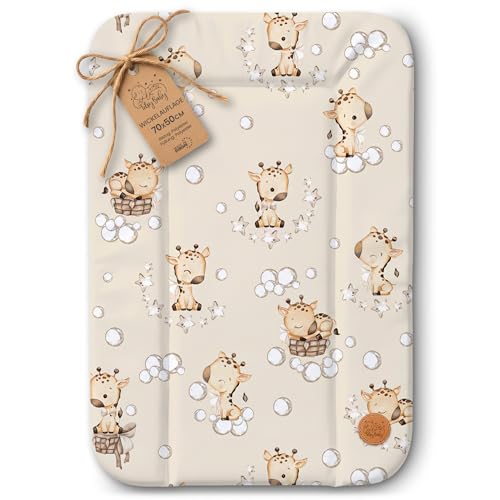 Baby Changing Mat 70 x 50 cm – Universal Washable and Waterproof Portable Mat on Chest of Drawers Washing Machine and Table Travel Pillow Mat Oeko-Tex Giraffe Mattress Mat
