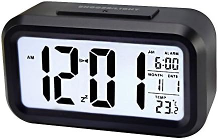 Alarm Clock, Leadpo Digital Easy to Set and Watch with Large LCD screen Low Light Sensor Technology Smart Night Light Repeating Snooze Month Date &amp; Temperature Display, Battery Operated (Black)