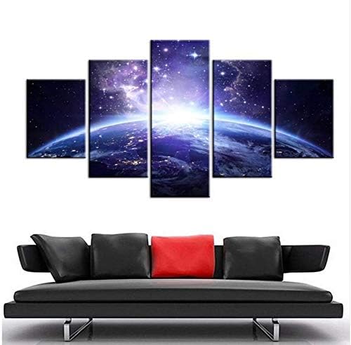 QThxqa Modular casa decoración lienzo pinturas Marco 5 unidades Tierra vía láctea espacio Cartel impresiones HD planeta Cuadros Sala pared arte