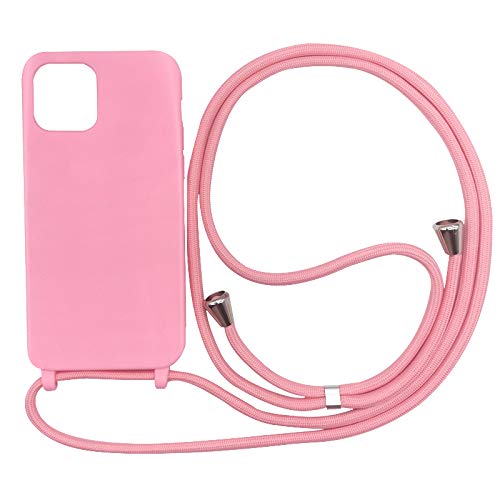 PuYu Zhe Compatible With iPhone 13 Case,Soft Matte Silicone TPU Crossbody Cover with Adjustable Neck Cord Lanyard Strap,Slim Stylish Shockproof Lanyard Case-Pink