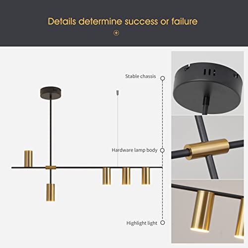 Siittoo Lámpara colgante, lámpara de araña LED moderna regulable con focos, lámpara colgante lineal ajustable para isla de cocina, comedor, sala de estar (negro, dorado, 30 W)