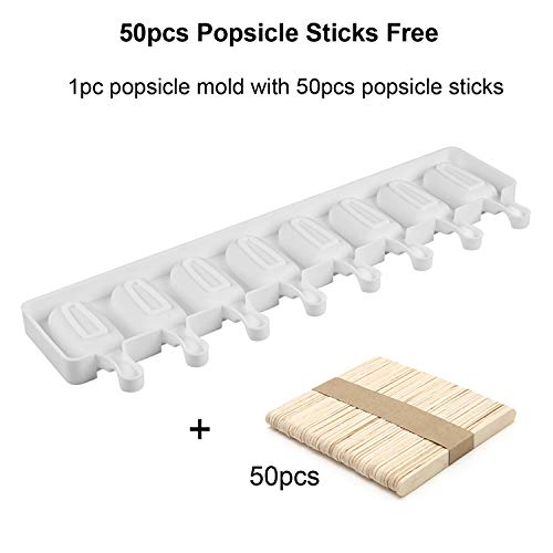 Joho Silicone Easy Cream Mini Ice Cream Bar Mold Set, Reusable Popsicle Molds Ice Pop Molds Maker with Wooden Sticks,Classic Oval,8-Cavity - Thumbnail 3
