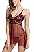 Avidlove Mesh Lingerie Nightwear Lace Chemise Babydoll Sexy Negligee Wine Red XX-Large