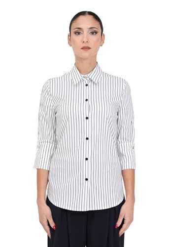 Pinko Cecrope Chemise Popeline Bâton Stretch avec Boutons métal, Zz1_Blanc/Noir, 32 Femme