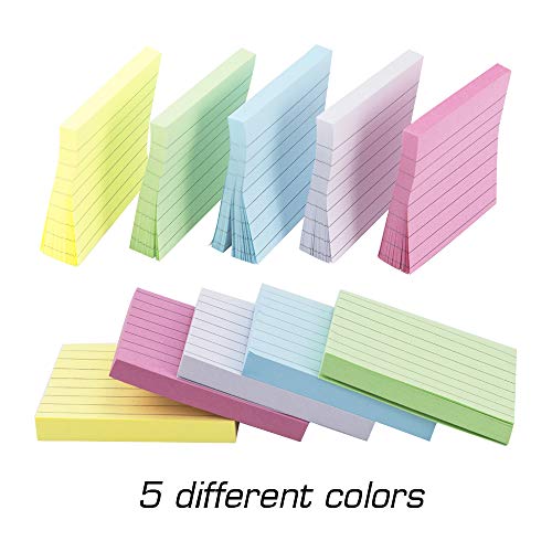 JPSOR 15Pads Colorful Lined Sticky Notes Set, Memo Notes, Self-Stick Notes, 10Pads 3" x 3", 5Pads 6" x 4", 5 Colors - Thumbnail 3